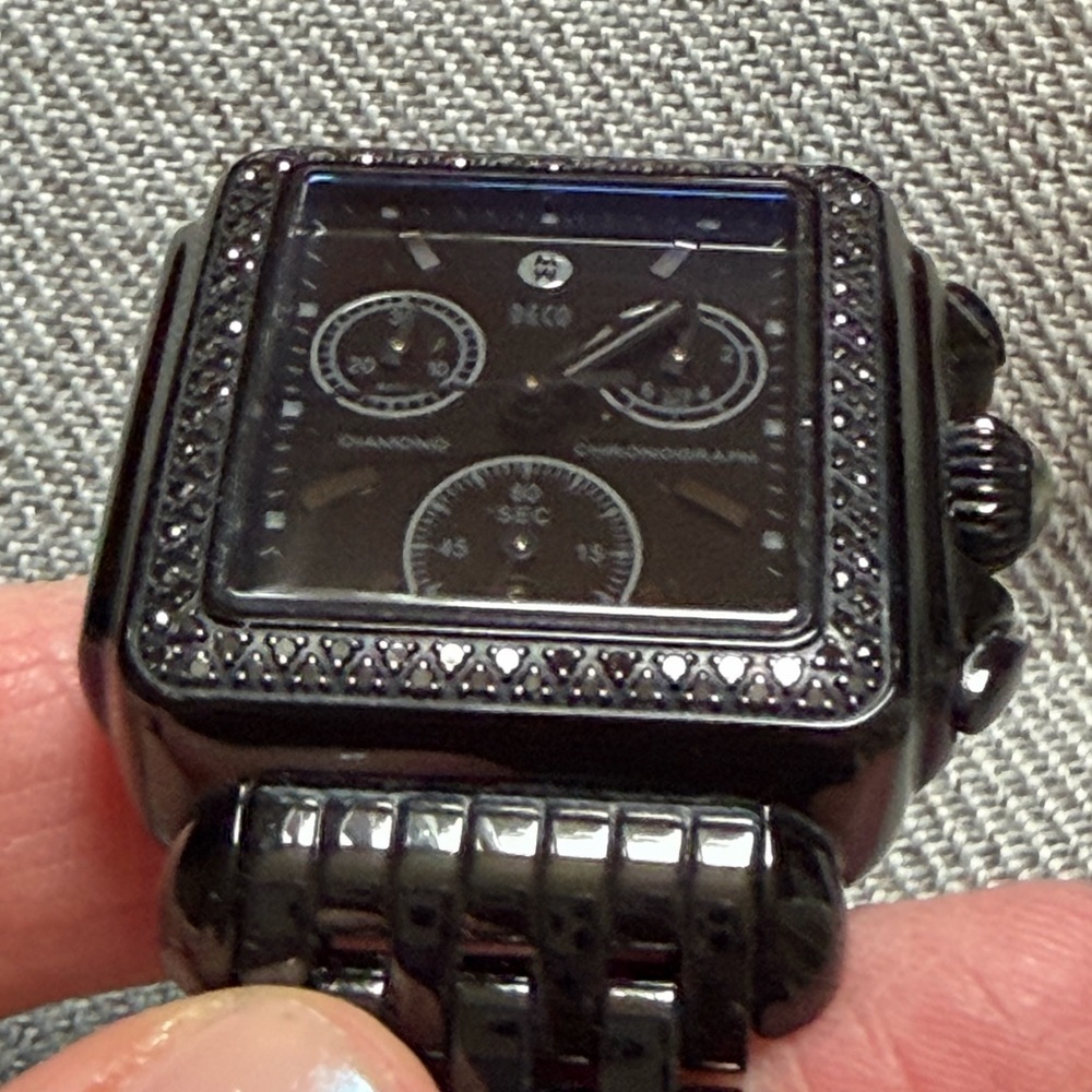 Michele Deco Diamond Chronograph Black On Black Women’s’ Watch - Picture 10 of 13